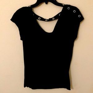 Black blouse with grommet embellishment